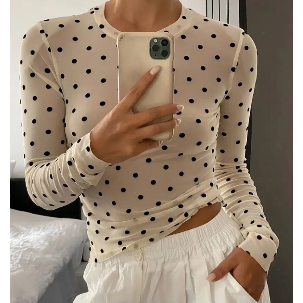 Sheer Polka Dot Overlay Top Medium New High Quality Sheer Medium